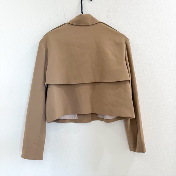Theory Cropped Trench Coat in Admiral Crepe Beige Tan Brown Preppy Boho S - Picture 6 of 8